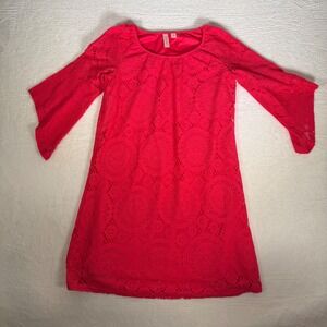 Tacera Red Medallion Lace Bell Sleeve Shift Dress Small Boho Whimsigoth Fairy